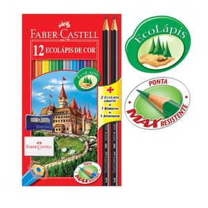 Ecolápis De Cor Sextavado 12 Cores + Kit Faber Castell