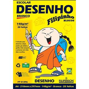 Bloco De Desenho A4 140g/M² 20 Folhas Branco Filiperson