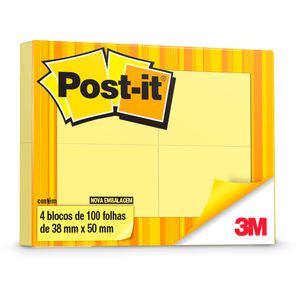 Bloco De Notas Adesivo 38x50 Mm Amarelo Postit 3m