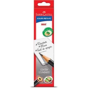 Ecolápis Grafite Max Redondo N°2 Com 12 Unidades Preto Faber-Castell