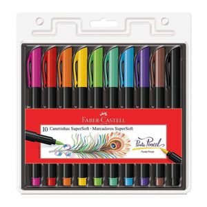 Caneta Hidrografica Ponta Pincel Super Soft 10 Cores Faber-Castell