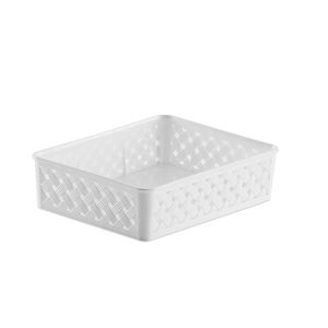 Cesto Organizador Rattan 24x19x6,5cm Branco Paramount