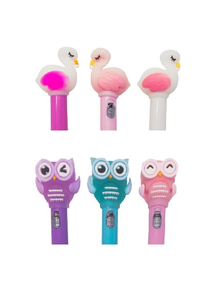 caneta-esferografica-led-flamingo-coruja-azul