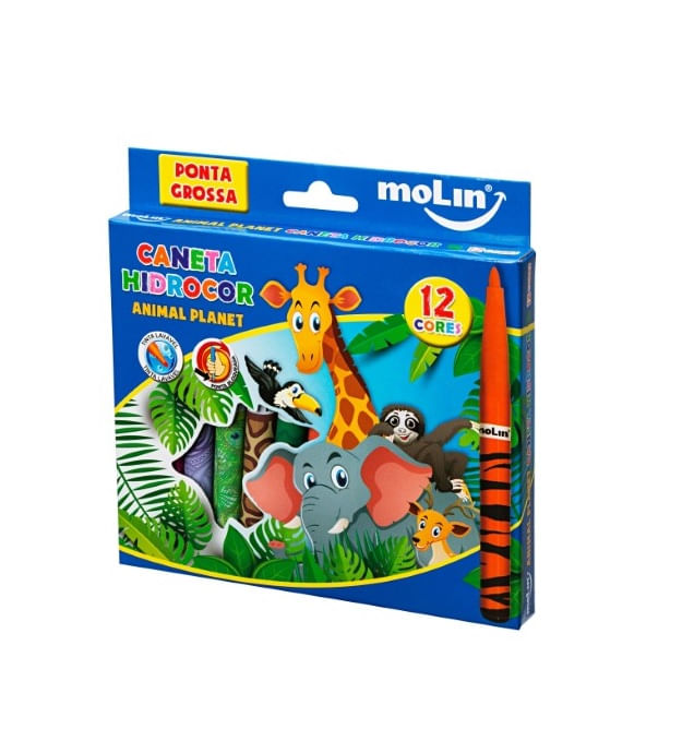 caneta-hidrocor-animal-planet-12-cores-molin-
