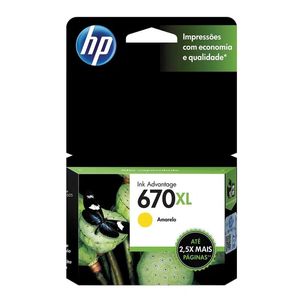 Cartucho HP 670XL Amarelo (CZ120AB) Para HP Deskjet 4615, 4625, 5525