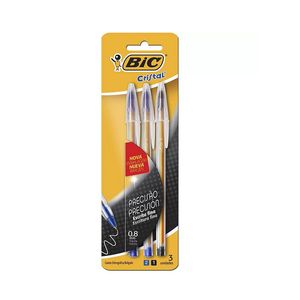 Caneta Esferográfica BIC Cristal Precisão 0.8mm Azul E Preta 3un