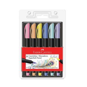 Caneta Hidrográfica SuperSoft 6 Cores Pastel Ponta Pincel Faber-Castell