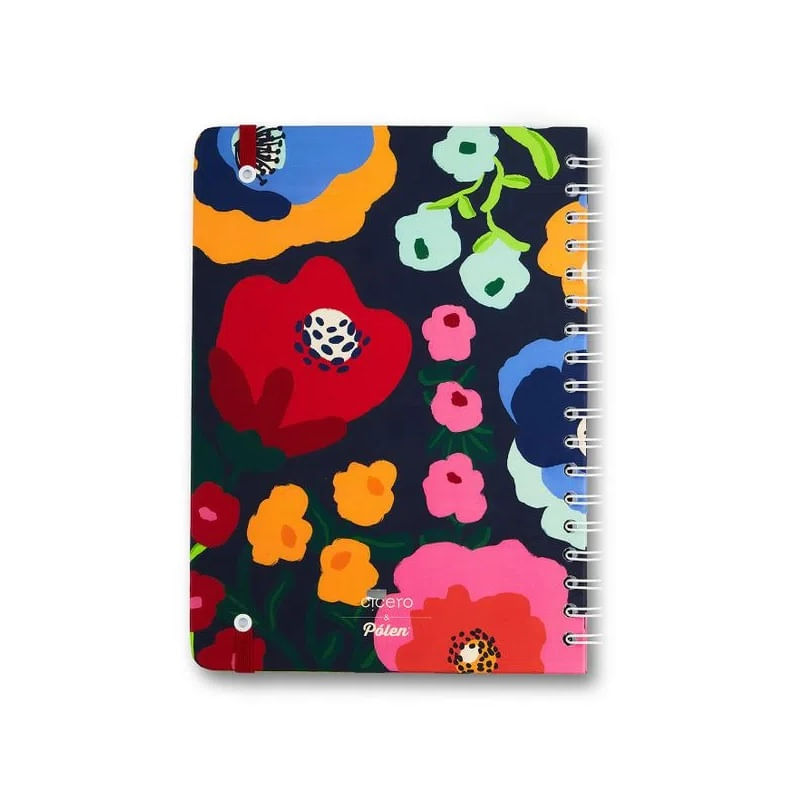 Caderno-Espiral-Polen-Pautado-17x24cm-Flores-Marinho-Cicero