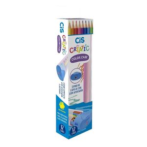 Kit Estojo Azul + Lápis De Cor + Apontador Cis Criatic