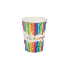 Copo De Papel 270ml C/10un Feliz Aniversário Silver Festas MX043S