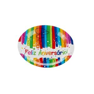 Prato De Papel C/10un 18cm Feliz Aniversário Silver Festas MX043R