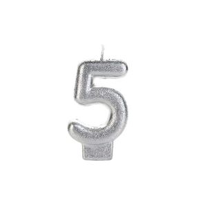 Vela Prateada Glitter N°5 Silver Festas VNP05