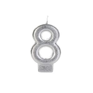 Vela Prateada Glitter N°8 Silver Festas VNP08