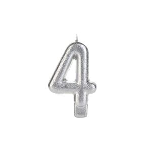 Vela Prateada Glitter N°4 Silver Festas VNP04