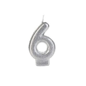 Vela Prateada Glitter N°6 Silver Festas VNP06