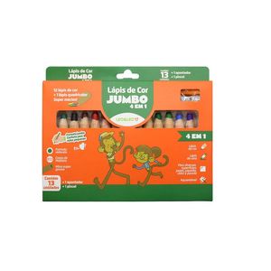 Kit Lápis De Cor 13 Cores Jumbo 4 Em 1 C/Apontador E Pincel Leo&Leo