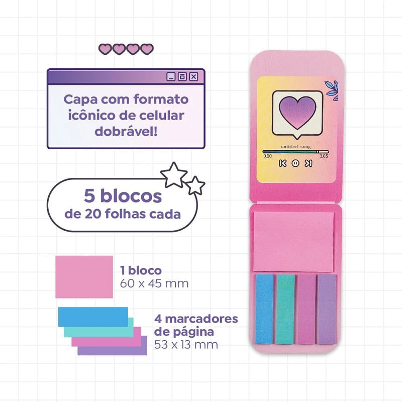Notas-Autoadesivas---Marcador-De-Pagina-Flip-Holic-Forever-2000-Poly-C-5-Blocos-20Fls-Tris