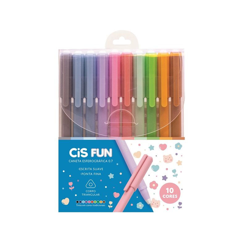 caneta-esferografica-0.7mm-fun-10-cores-cis-