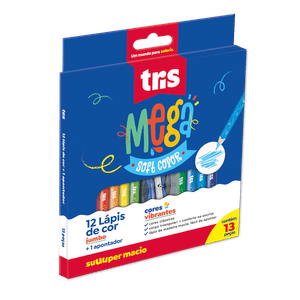 Lápis De Cor Jumbo Mega Soft Color 12 Cores + Apontador Tris