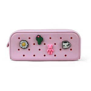 Estojo Silicone Escolar 4 Pingentes Rosa Pastel Polibras