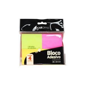 Bloco Adesivo Colorido 38x50mm Neon 4 Cores Jocar Office