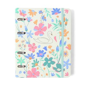 Caderno Criativo Argolado Office Duo Lagoa Pautado & Pontado A5 Cisne Floral Off White Cicero