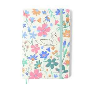 Caderneta Lagoa Pontado 14x21cm Cisne Floral Off White Cicero