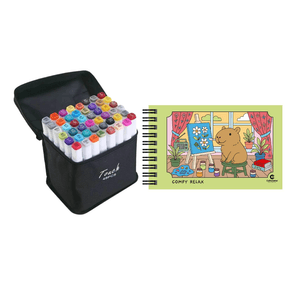Kit Livro de Colorir Capivara Comfy Relax + Caneta Permanente Touch 48 Cores Com Estojo
