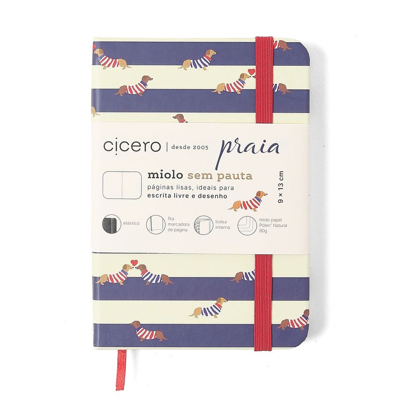 Caderneta Sem Pauta 9x13cm Praia Cachorros Cicero-1757701783966
