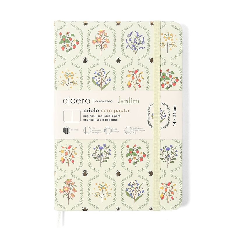 Caderneta Sem Pauta 14x21cm Jardim Off White Cicero-1757702535215