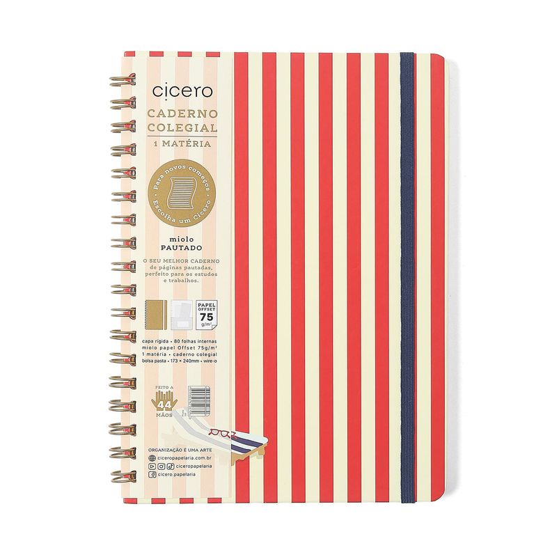 Caderno Espiral Pautado 17x24cm 1 Matéria 80F Praia Sol Cicero-1758030203701
