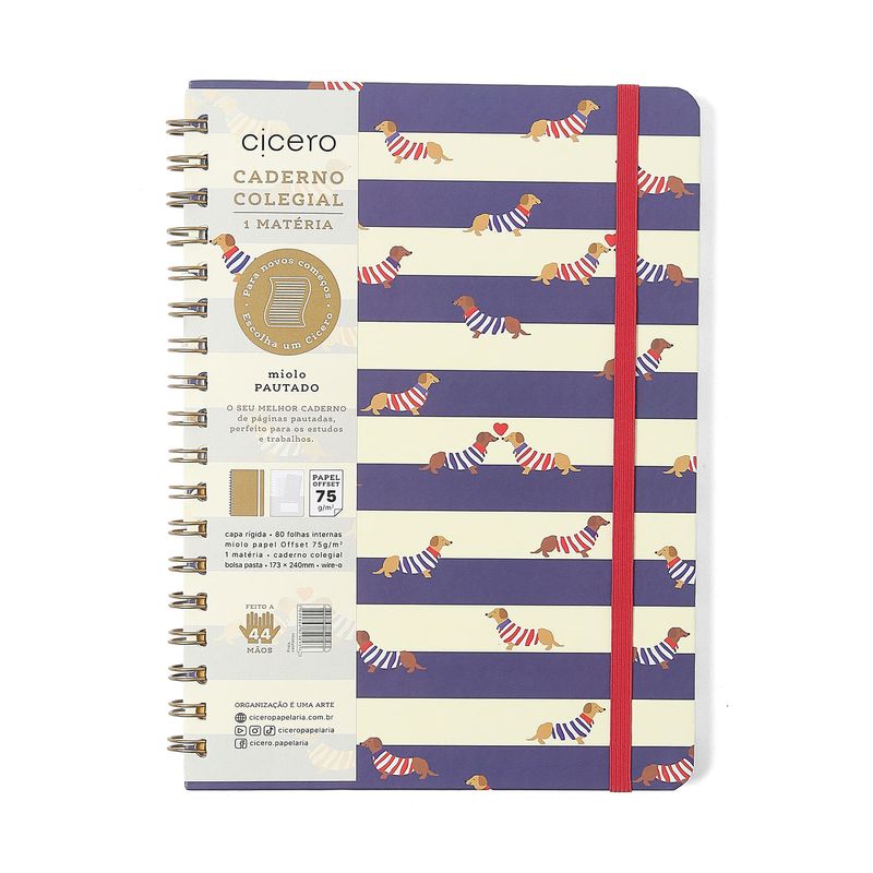 Caderno Espiral Pautado 17x24cm 1 Matéria 80F Praia Cachorros Cicero-1758031093213