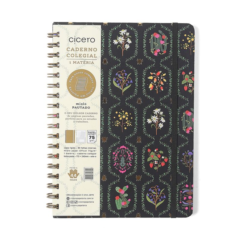Caderno Espiral Pautado 17x24cm 1 Matéria 80F Jardim Preto Cicero-1758031837957