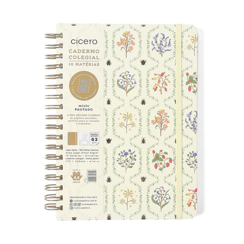 Caderno Espiral Pautado 17x24cm 10 Matérias 160F Jardim Off White Cicero-1758032466255