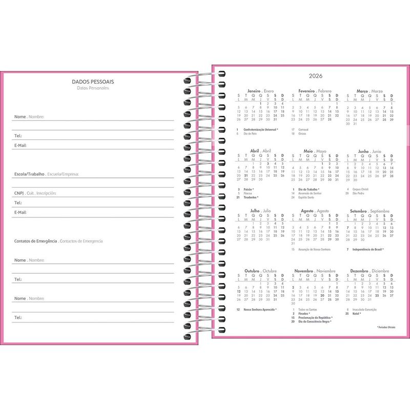 Agenda Espiral Diária 2026 11,7x16,4cm 176F D+ Feminina Tilibra-1759249391242