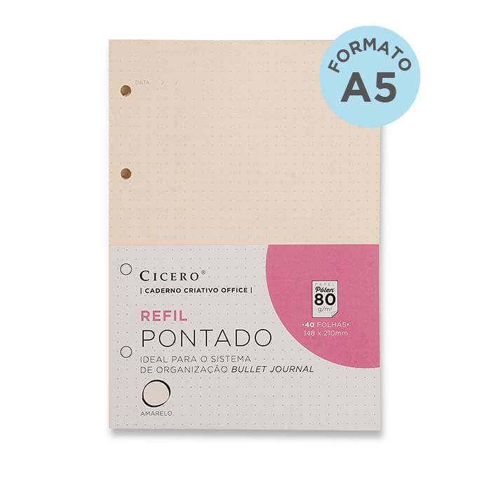 Refil Caderno Criativo Argolado Office 40 Folhas Pólen 80g Pontado A5 Cicero-1771941881059