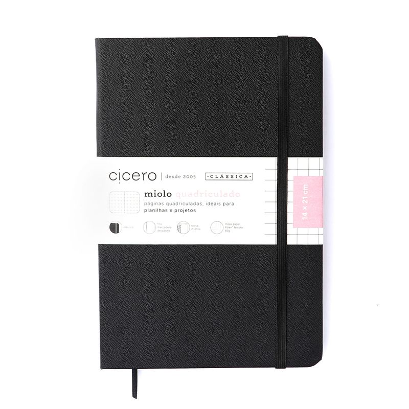 Caderneta Clássica Quadriculado 14x21cm Preta Cicero-1771955077850