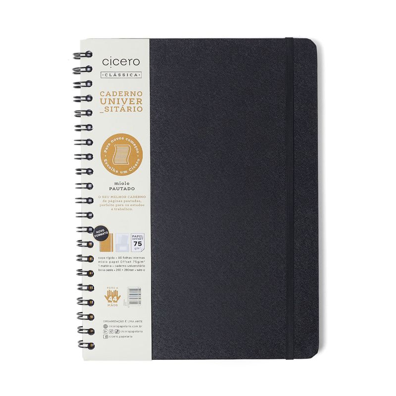 Caderno Espiral Clássica Pautado 20x28cm Preto 80 Folhas Cicero-1771956353244