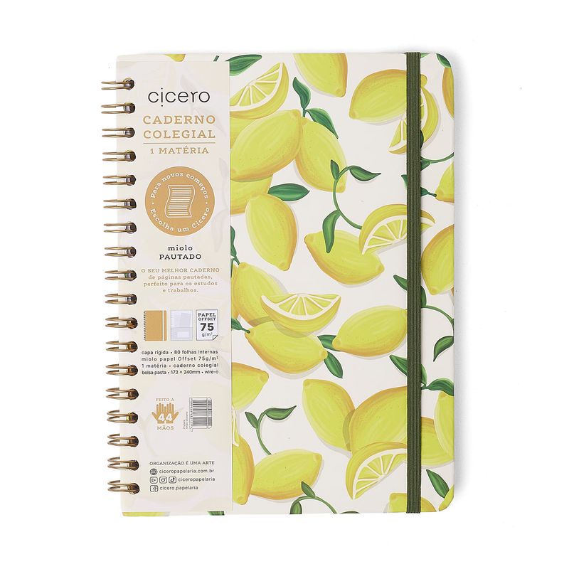 Caderno Espiral Colegial 17x24cm Frutare Pautado Limão Siciliano Cicero-1772029940608
