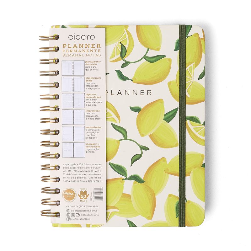 Planner Permanente Wire-O A5 Frutare Semanal + Notas Limão Siciliano Cicero-1772031223793